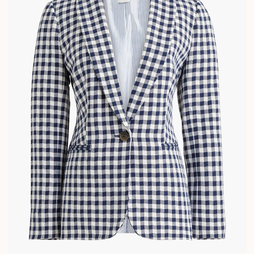 J.Crew Gingham Blazer Blue White Tailored Jacket Size 4